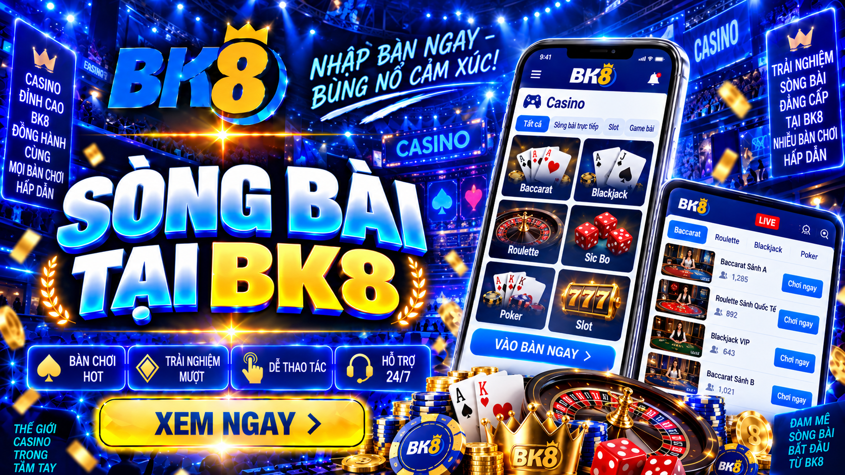 Sòng bài BK8 - Bàn cược live minh bạch, đa dạng trò chơi hấp dẫn